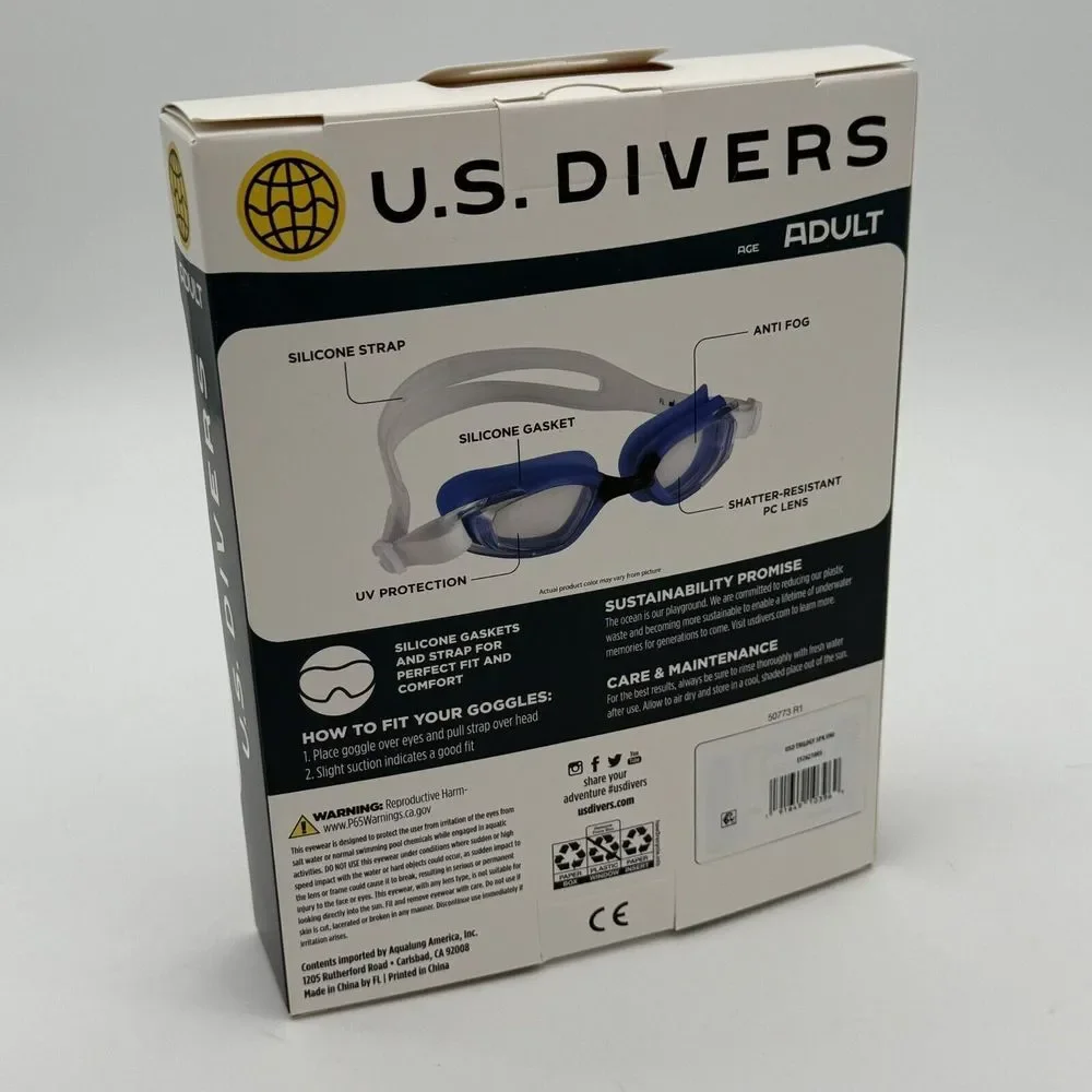 US Divers Trilogy Adult UV Swim Goggles 3 Pk Shatter Resistant PC Lens Anti Fog